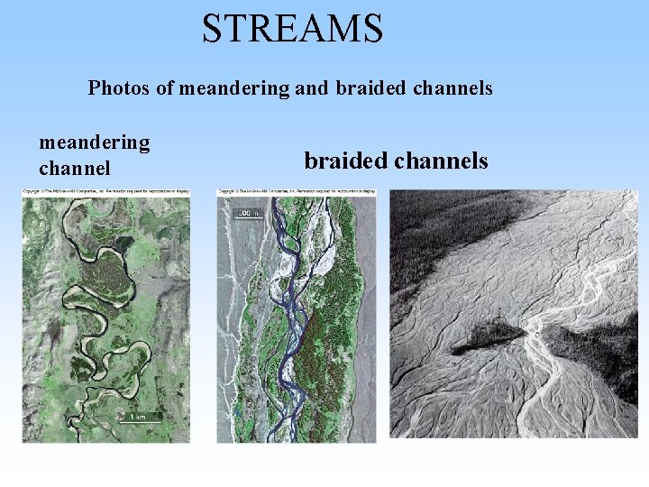 STREAMS Photos of meandering and braided channels meandering channel braided channels STREAMS Photos of meandering and braided channels meandering channel braided channels