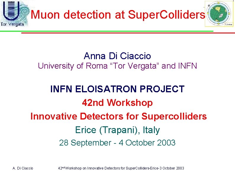 Muon detection at Super. Colliders Anna Di Ciaccio University of Roma “Tor Vergata” and