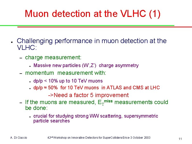 Muon detection at the VLHC (1) ● Challenging performance in muon detection at the