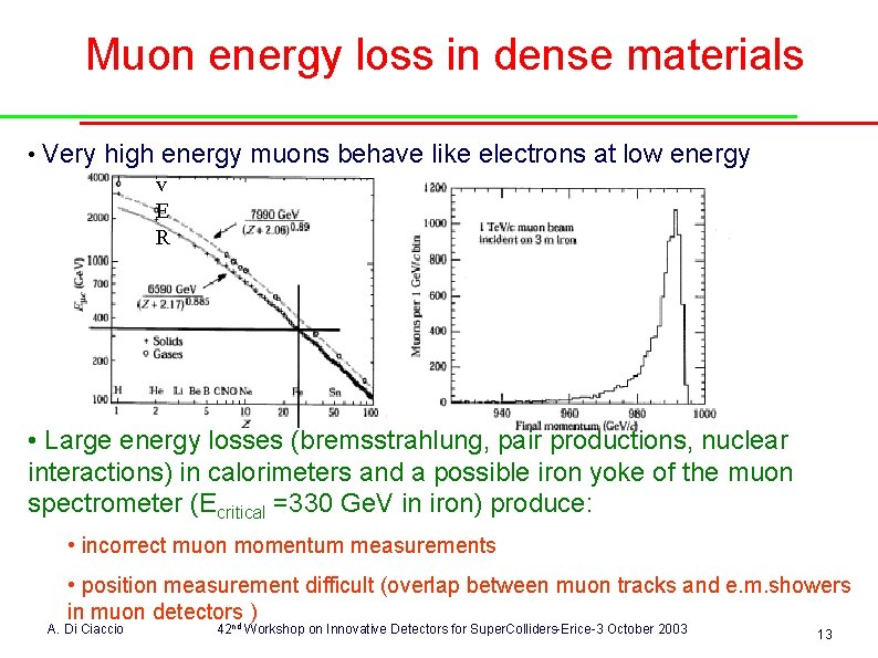 Muon energy loss in dense materials • Very high energy muons behave like electrons