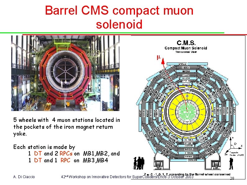 Barrel CMS compact muon solenoid 5 wheels with 4 muon stations located in the