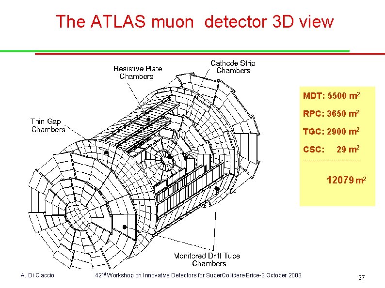 The ATLAS muon detector 3 D view MDT: 5500 m 2 RPC: 3650 m