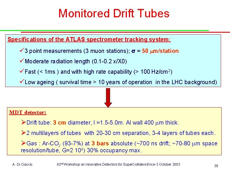 Monitored Drift Tubes Specifications of the ATLAS spectrometer tracking system: ü 3 point measurements