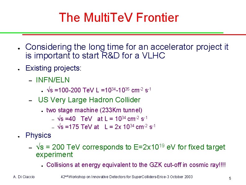 The Multi. Te. V Frontier ● ● Considering the long time for an accelerator