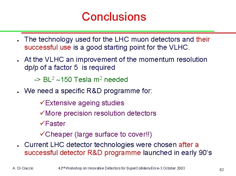 Conclusions ● ● The technology used for the LHC muon detectors and their successful