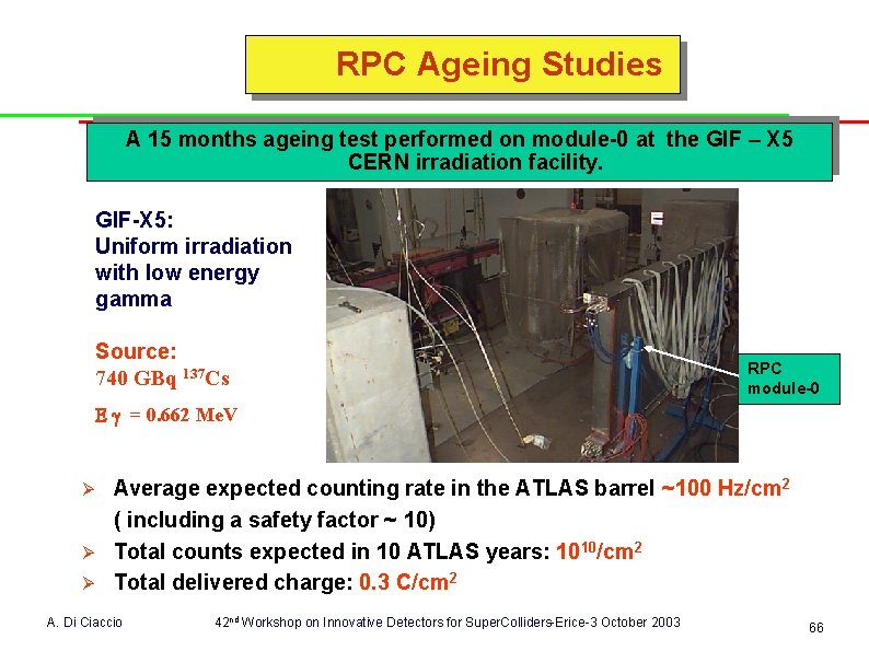 RPC Ageing Studies A 15 months ageing test performed on module-0 at the GIF