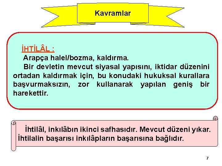 Kavramlar İHTİL L : Arapça halel/bozma, kaldırma. Bir devletin mevcut siyasal yapısını, iktidar düzenini