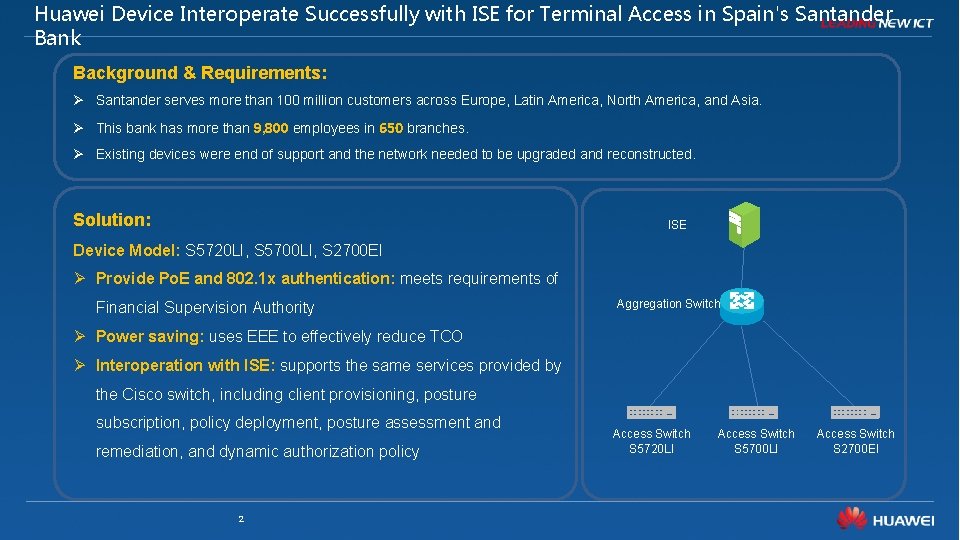 Huawei Device Interoperate Successfully with ISE for Terminal Access in Spain's Santander Bank Background