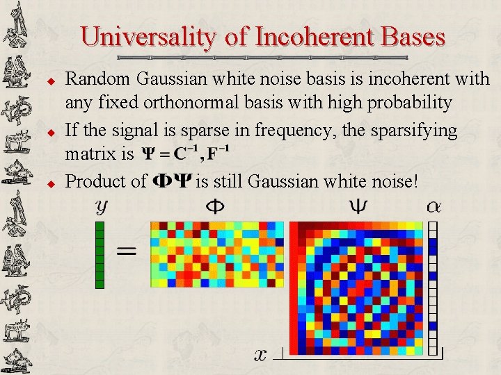 Universality of Incoherent Bases u u u Random Gaussian white noise basis is incoherent