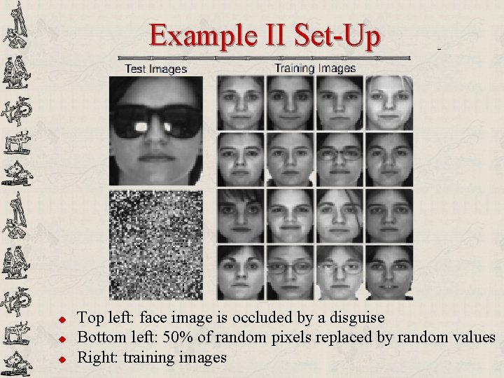 Example II Set-Up u u u Top left: face image is occluded by a