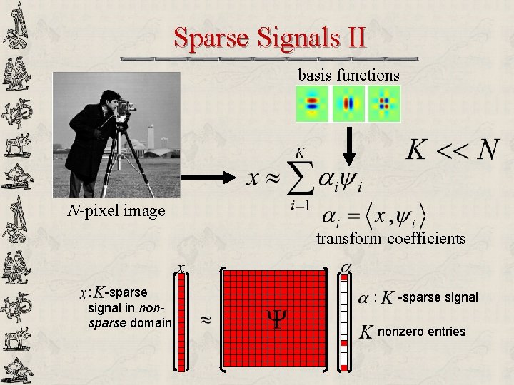 Sparse Signals II basis functions N-pixel image transform coefficients : -sparse signal in nonsparse