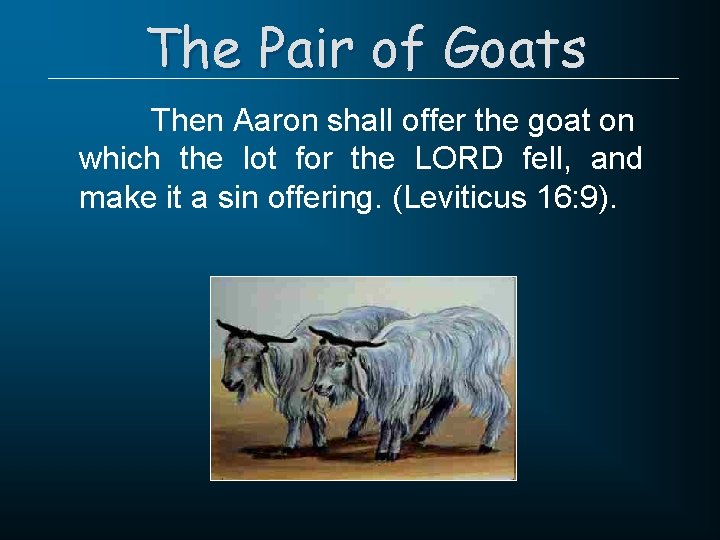 The Pair of Goats Then Aaron shall offer the goat on which the lot