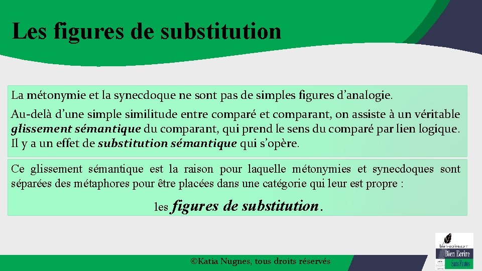 Les figures de substitution La métonymie et la synecdoque ne sont pas de simples