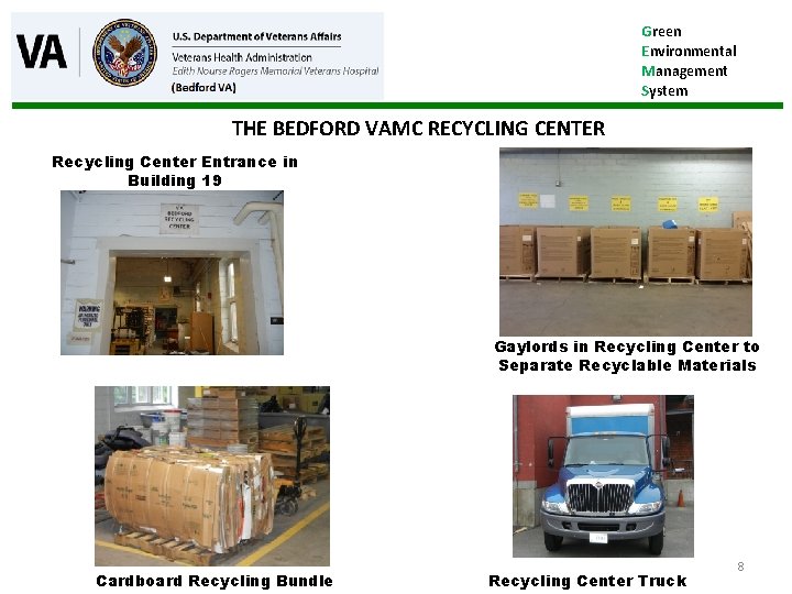 Green Environmental Management System THE BEDFORD VAMC RECYCLING CENTER Recycling Center Entrance in Building