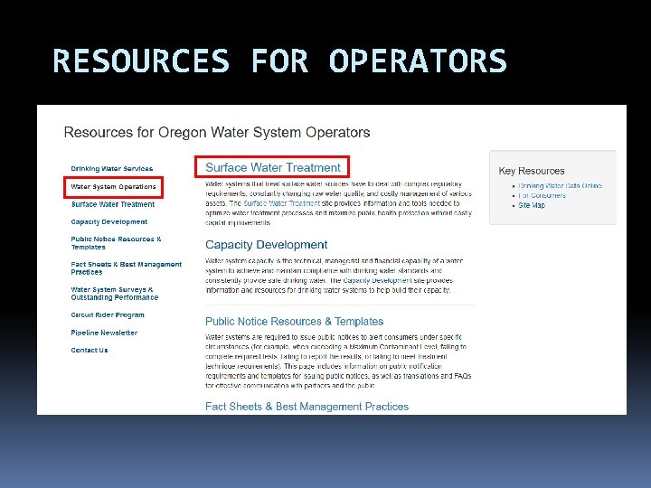 RESOURCES FOR OPERATORS RESOURCES FOR OPERATORS