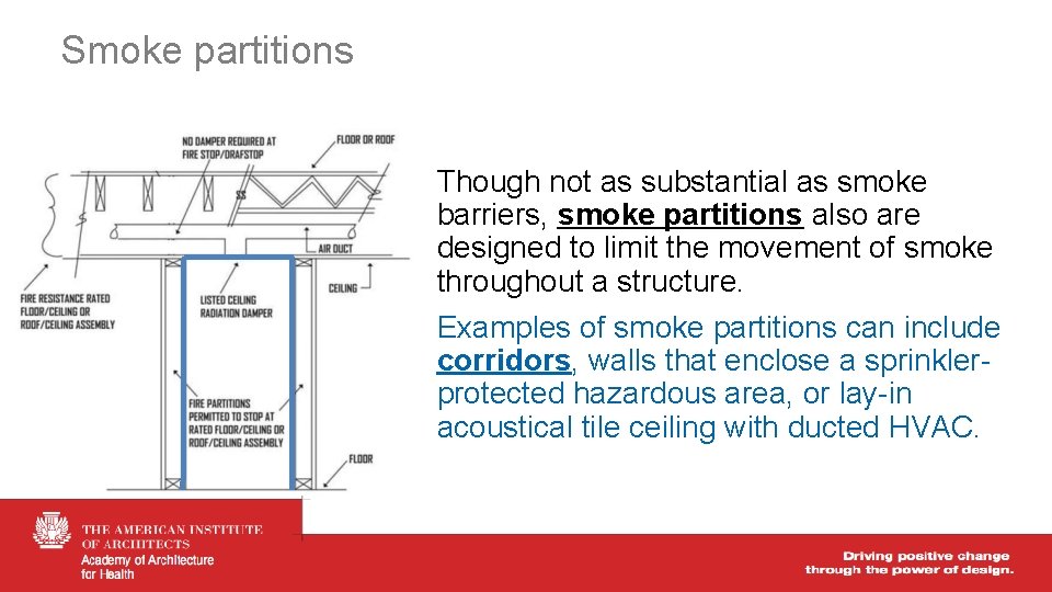 Smoke partitions Though not as substantial as smoke barriers, smoke partitions also are designed