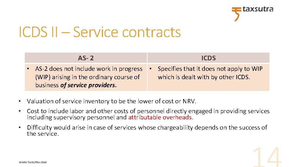 ICDS II – Service contracts AS- 2 ICDS • AS-2 does not include work