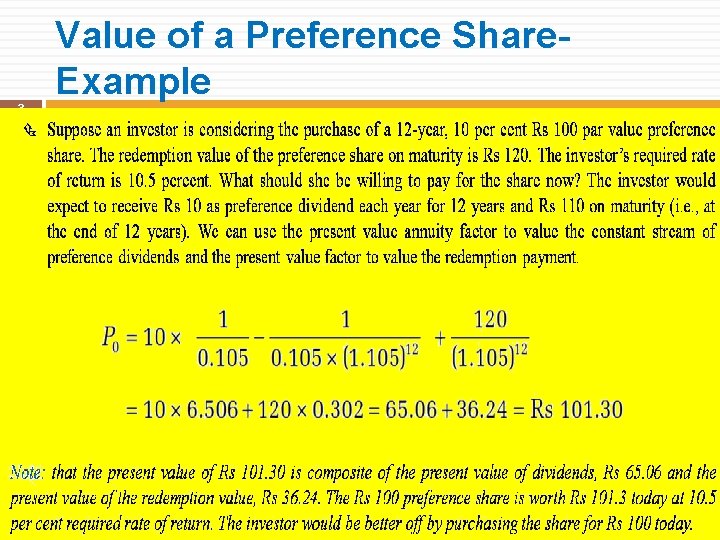 Value of a Preference Share. Example 3 