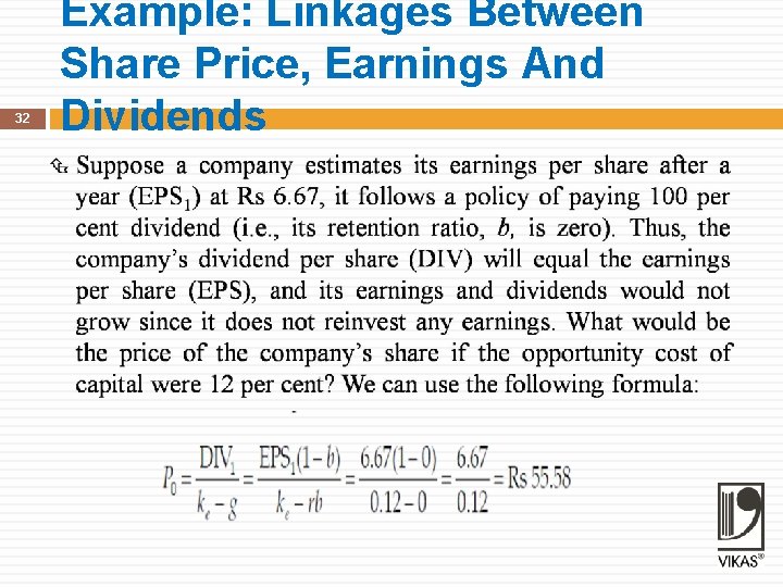 32 Example: Linkages Between Share Price, Earnings And Dividends 