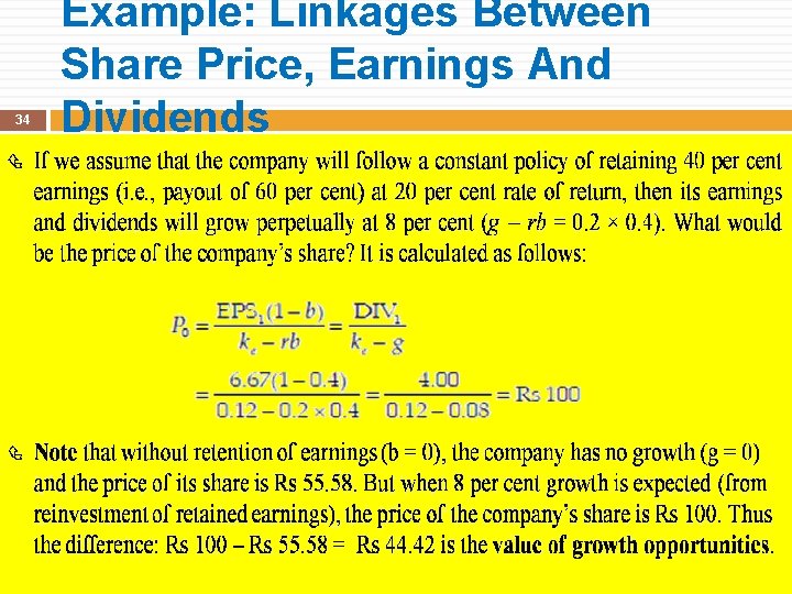 34 Example: Linkages Between Share Price, Earnings And Dividends 