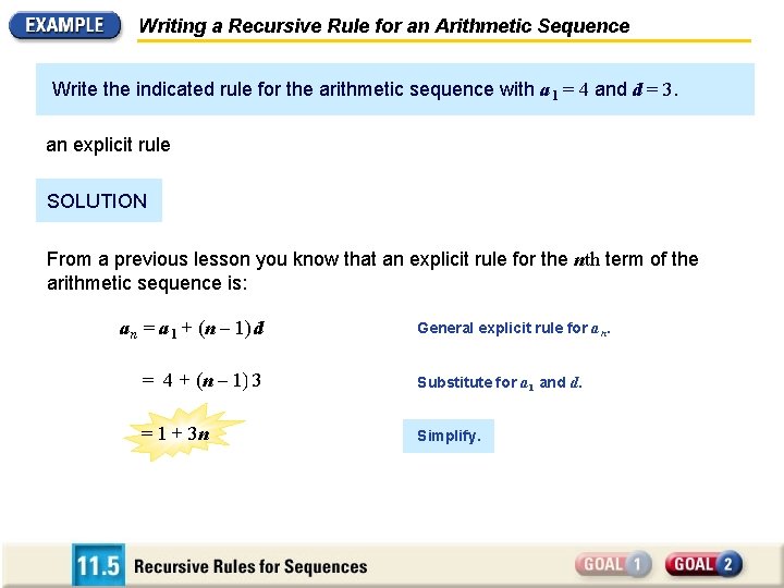 Writing a Recursive Rule for an Arithmetic Sequence Write the indicated rule for the