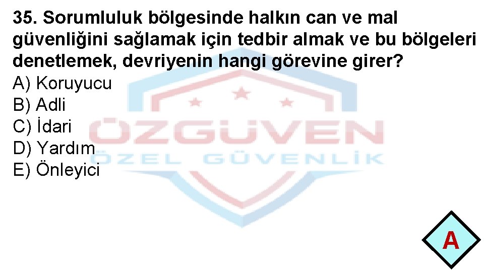 35. Sorumluluk bölgesinde halkın can ve mal güvenliğini sağlamak için tedbir almak ve bu