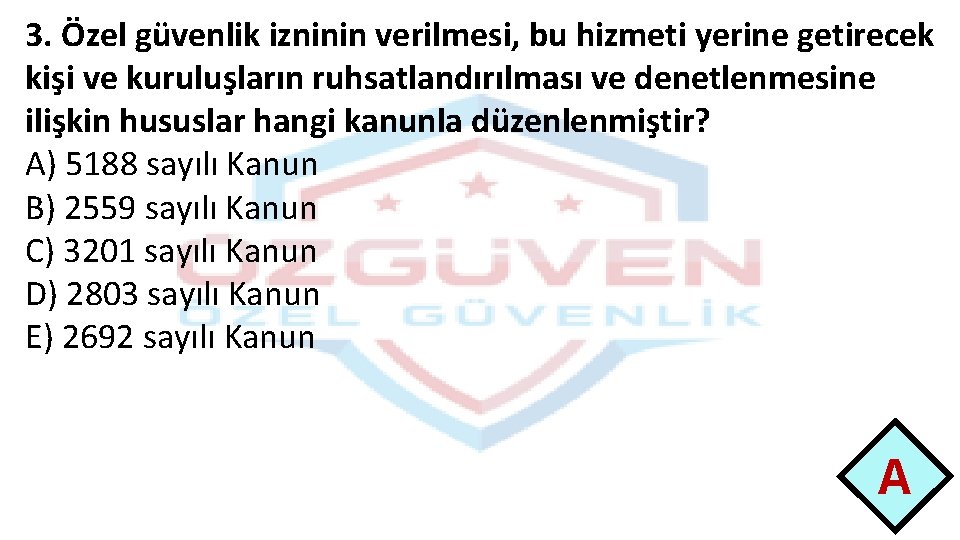 3. Özel güvenlik izninin verilmesi, bu hizmeti yerine getirecek kişi ve kuruluşların ruhsatlandırılması ve