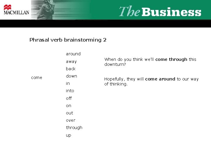 Phrasal verb brainstorming 2 around away back come down in into off on out