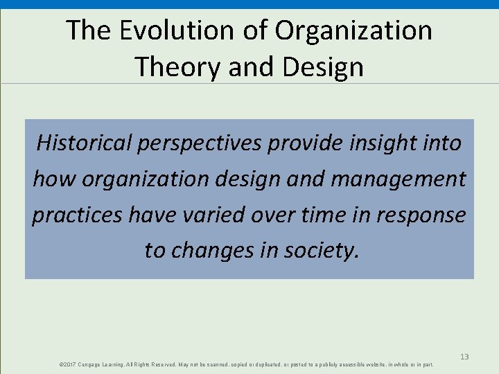 The Evolution of Organization Theory and Design Historical perspectives provide insight into how organization