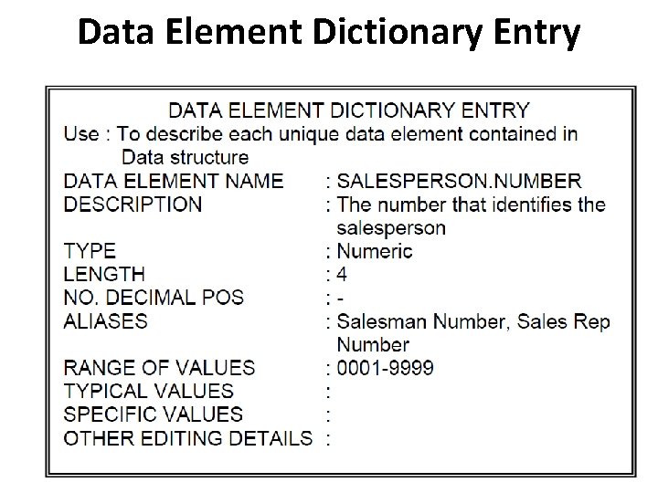 Data Element Dictionary Entry 