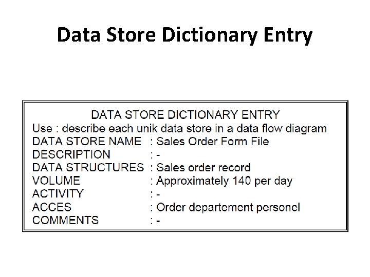 Data Store Dictionary Entry 