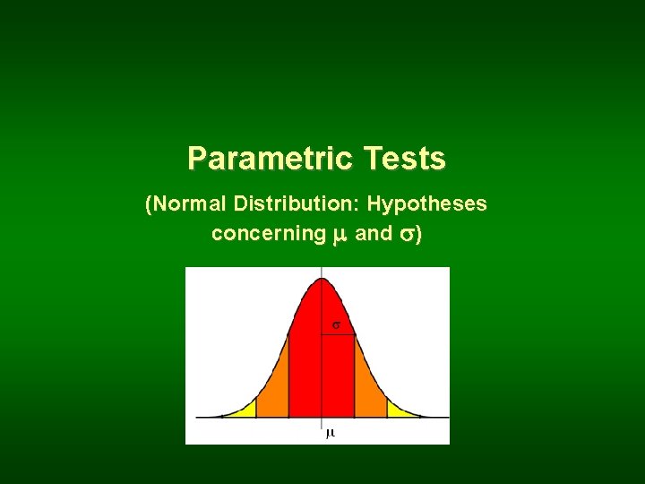 Parametric Tests (Normal Distribution: Hypotheses concerning and ) 
