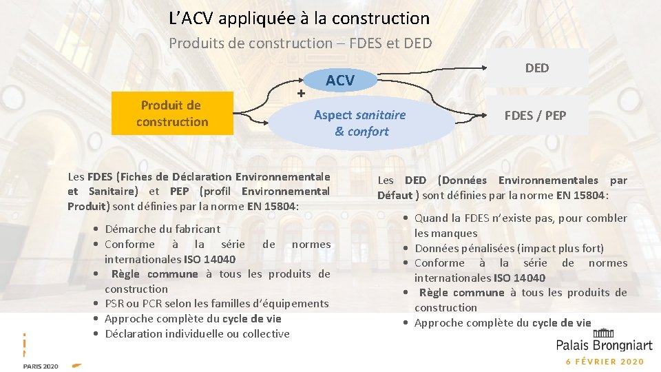 L’ACV appliquée à la construction Produits de construction – FDES et DED Produit de
