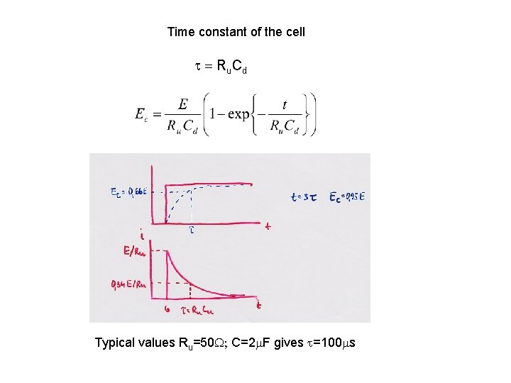 Time constant of the cell t = Ru Cd Typical values Ru=50 W; C=2