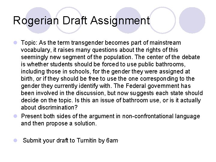 Rogerian Draft Assignment l Topic: As the term transgender becomes part of mainstream vocabulary,