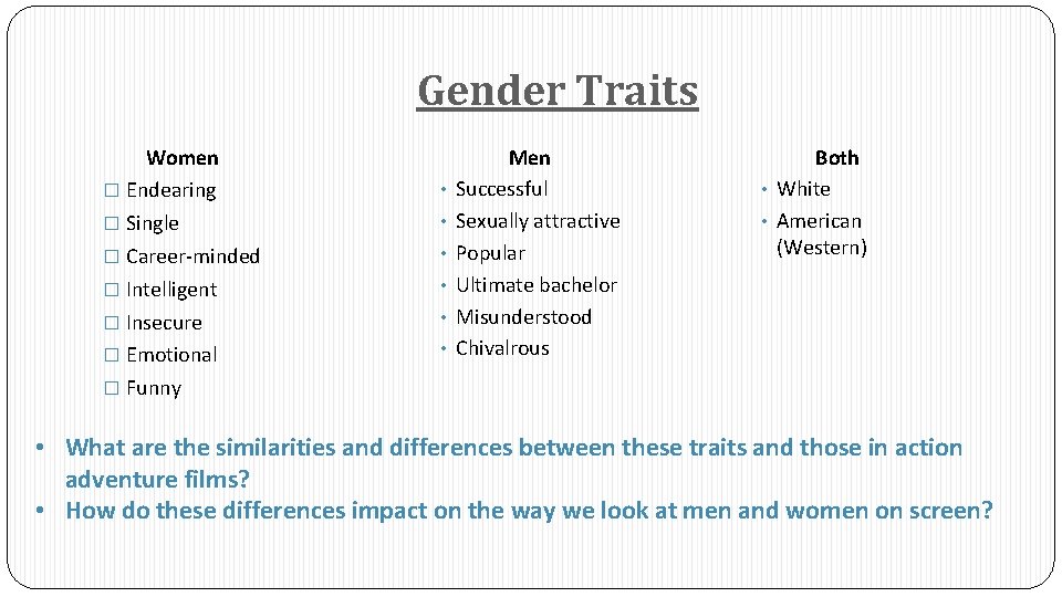 Gender Traits Women � Endearing � Single � Career-minded � Intelligent � Insecure �