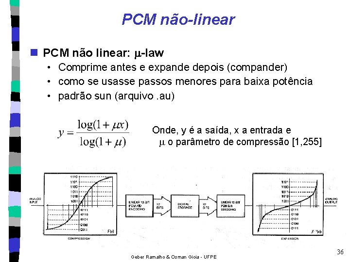 PCM não-linear n PCM não linear: -law • Comprime antes e expande depois (compander)