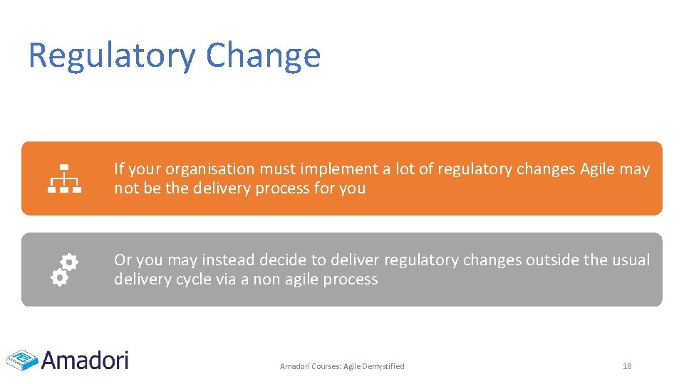 Regulatory Change If your organisation must implement a lot of regulatory changes Agile may Regulatory Change If your organisation must implement a lot of regulatory changes Agile may