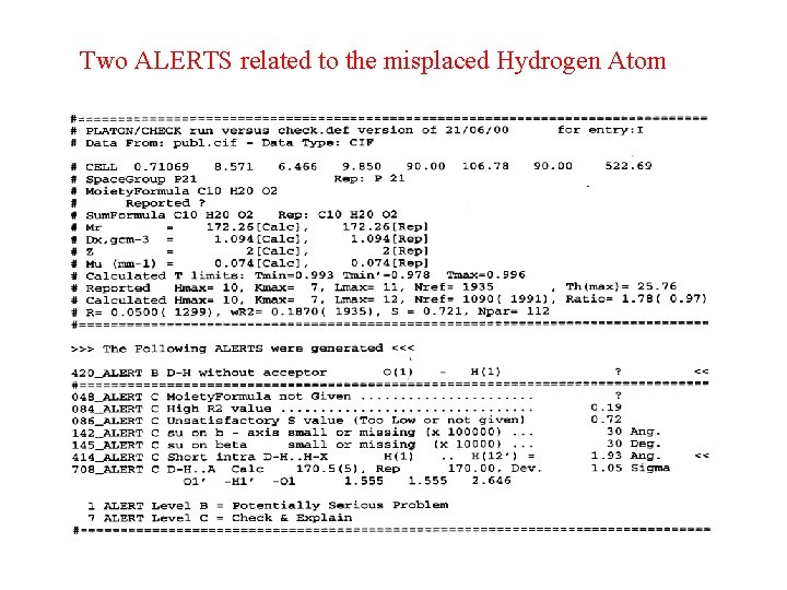 Two ALERTS related to the misplaced Hydrogen Atom 