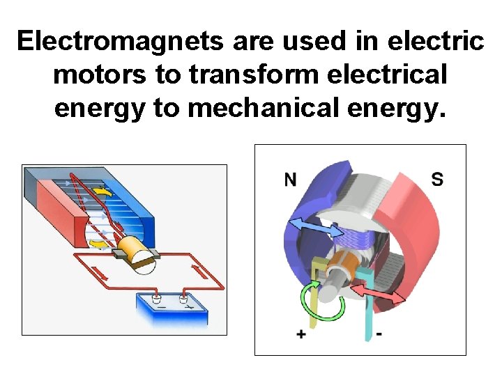 Electromagnets are used in electric motors to transform electrical energy to mechanical energy. 