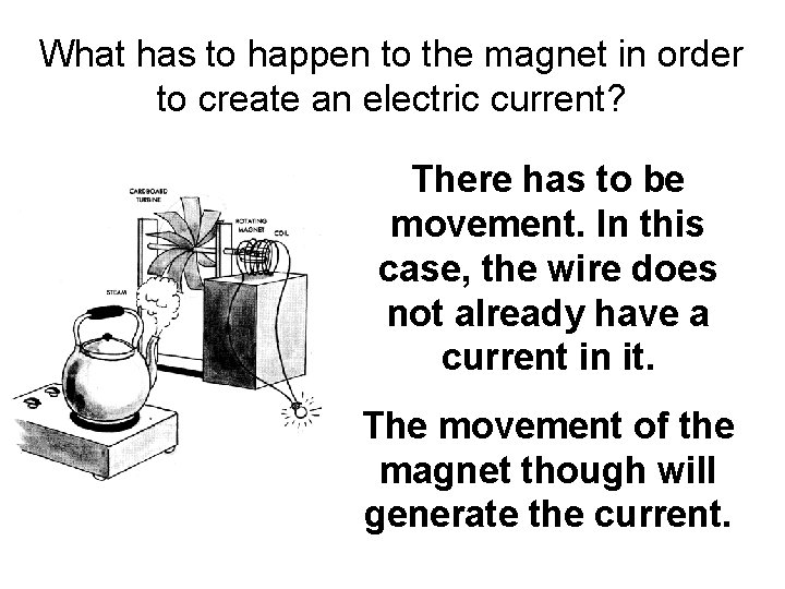 What has to happen to the magnet in order to create an electric current?