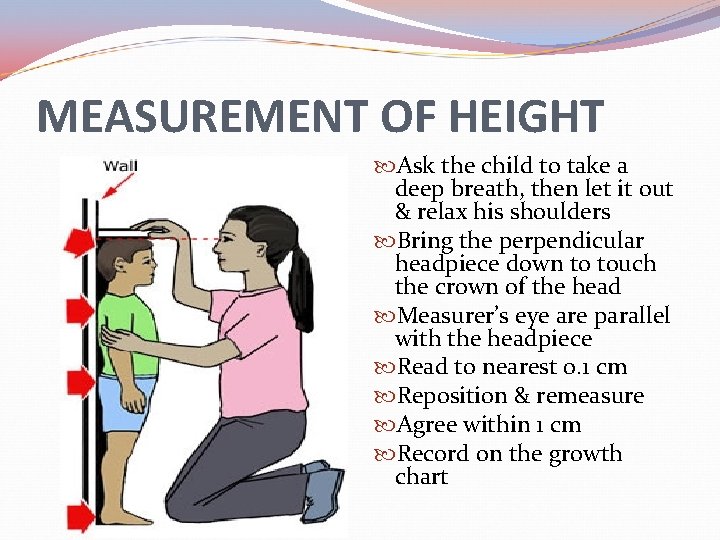 MEASUREMENT OF HEIGHT Ask the child to take a deep breath, then let it