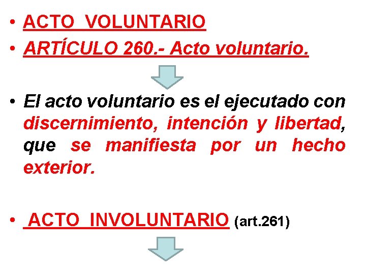  • ACTO VOLUNTARIO • ARTÍCULO 260. - Acto voluntario. • El acto voluntario