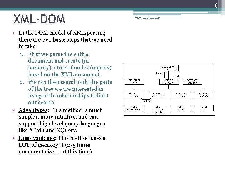 5 XML-DOM • In the DOM model of XML parsing there are two basic
