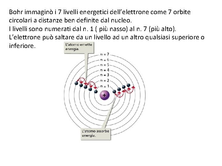 Bohr immaginò i 7 livelli energetici dell’elettrone come 7 orbite circolari a distanze ben