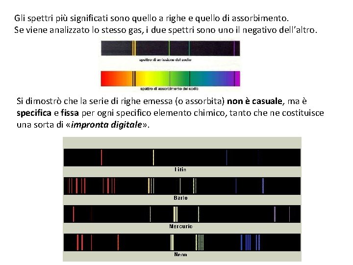 Gli spettri più significati sono quello a righe e quello di assorbimento. Se viene