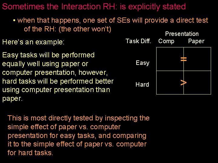 Sometimes the Interaction RH: is explicitly stated • when that happens, one set of