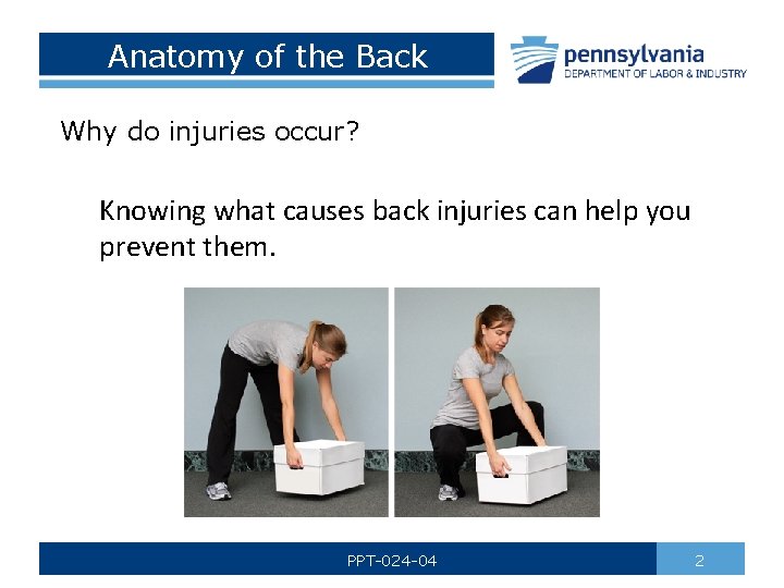 BACK SAFETY SAFE LIFTING Bureau of Workers Compensation