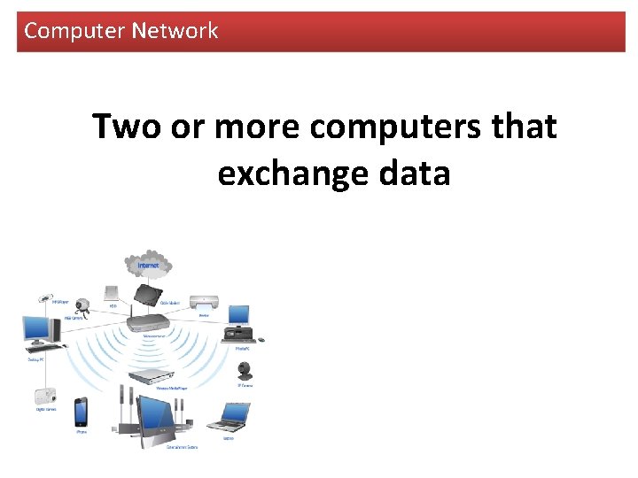 Computer Network Two or more computers that exchange data 