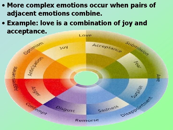 • More complex emotions occur when pairs of adjacent emotions combine. • Example: • More complex emotions occur when pairs of adjacent emotions combine. • Example:
